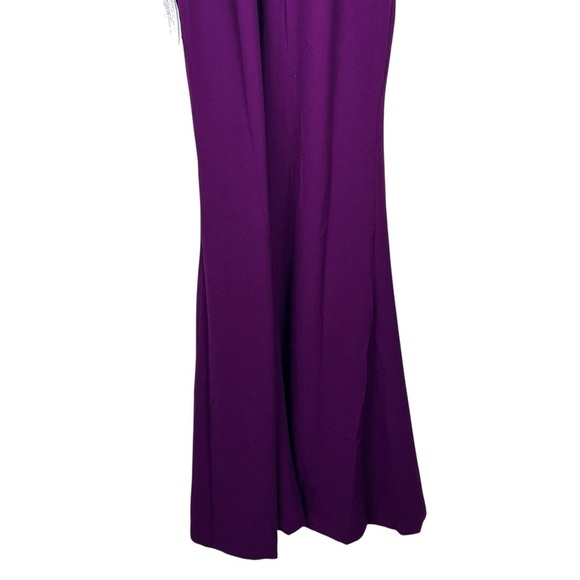 DRESS THE POPULATION IRIS DARK MAGENTA CREPE FITTED HIGH SLIT FLOOR LENGTH GOWN - Picture 10 of 14